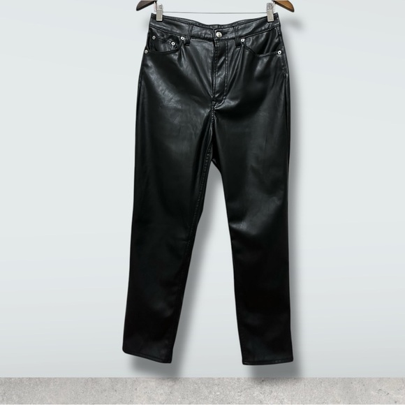 095 H&M |NWOT Faux Leather Pants- Black High-Waisted Straight Leg (Sz 8) - Picture 5 of 13